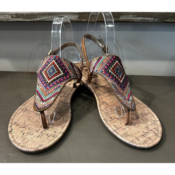 Sam Edelman Thong Flip Flops Size 10 Womens Sandals Aztec Southwestern Slingback - Picture 1 of 7